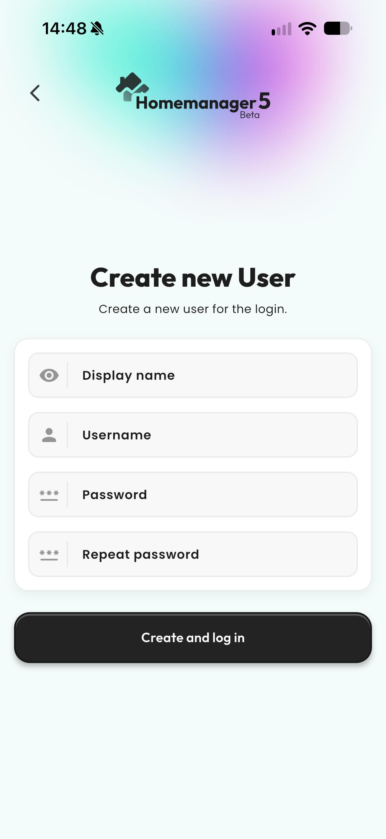 Initial user setup in Homemanager